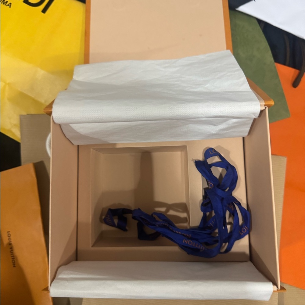 Louis Vuitton Tan Box with Royal Blue Ribbon